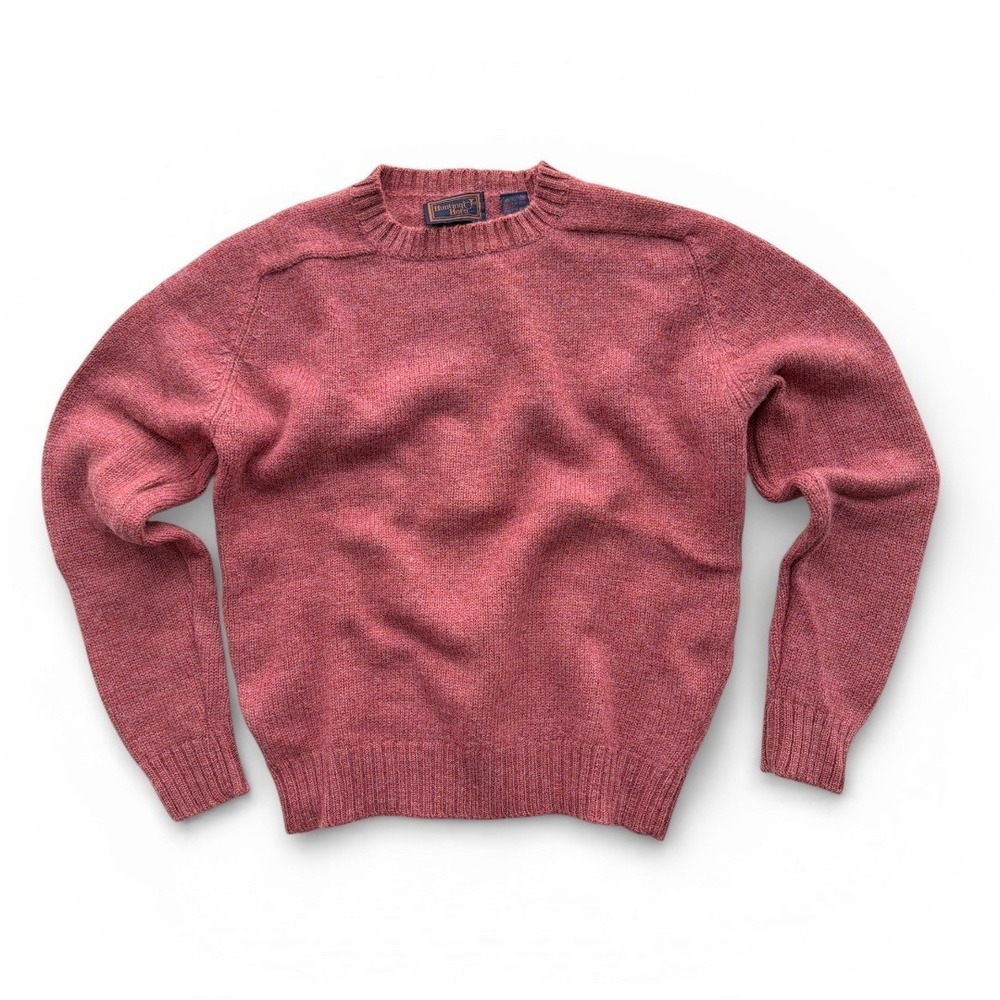Vintage Hunting Horn 100% Wool Sweater Pink Marled Crewneck Medium 80s‎ 90s